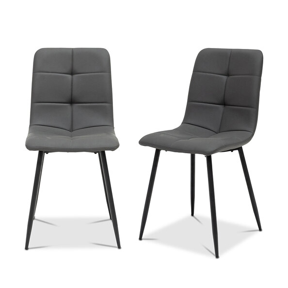 Cirevo Charcoal Faux Leather Dining Chairs with Black Legs in Pair
