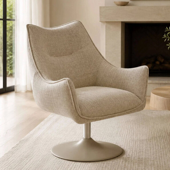 Cirevon Fabric Swivel Lounge Chair in Ivory