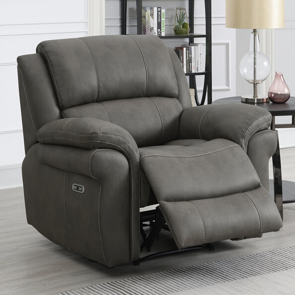 Claton Fabric Electric Recliner 1 Seater Sofa - Ultra Grey Suede