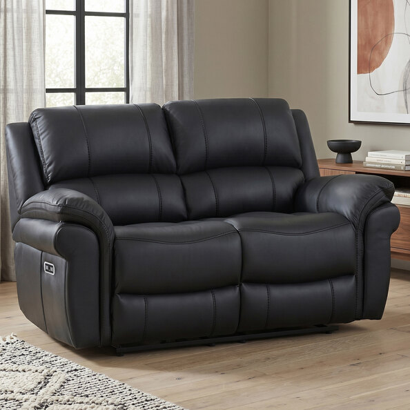 Claton Fabric Electric Recliner 2 Seater Sofa in Black