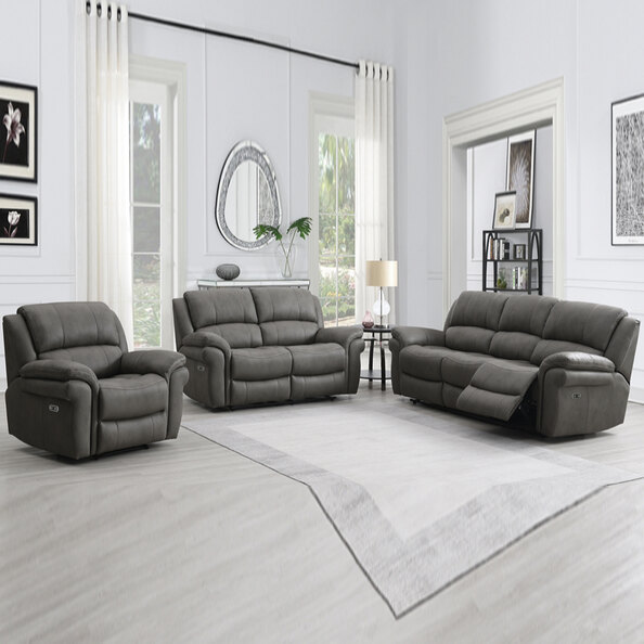 Claton Fabric Electric Recliner Sofa Suite in Ultra Grey Suede