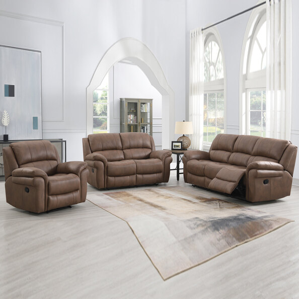 Claton Fabric Manual Recliner Sofa Suite - Ultra Tan Suede