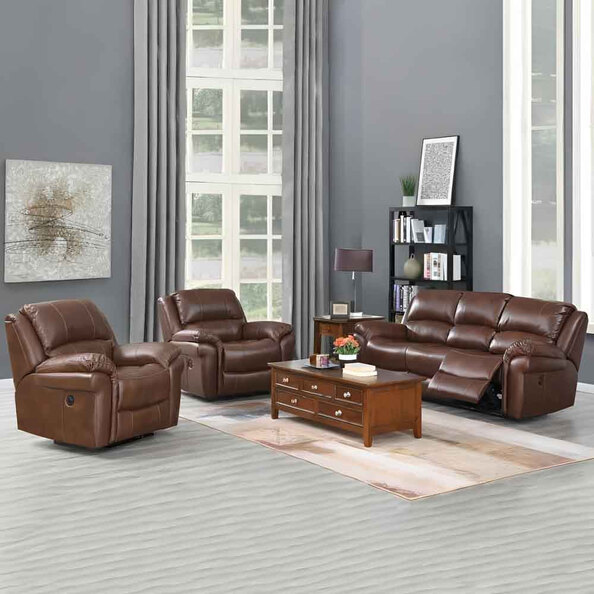 Claton Faux Leather Electric Recliner 3+1+1 Seater Sofa Set - Tan
