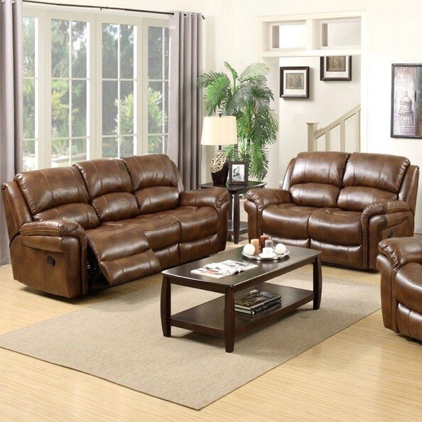 Claton Faux Leather Recliner 3+2 Seater Sofa Set In Tan