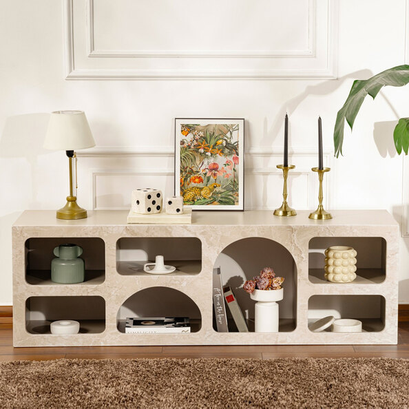 Clavero Wooden Display Unit with 7 Shelves in Travertine Marble Sandstone