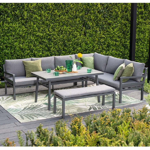 Clayton Aluminium Garden Corner Lounge Dining Set In Dark Grey