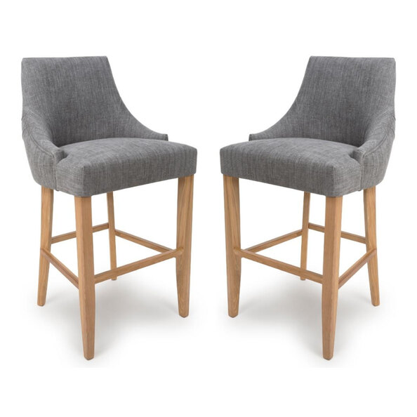 Clifton Grey Fabric Bar Chairs With Oak Legs In Pair