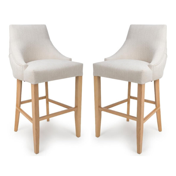 Clifton Linen Fabric Bar Chairs With Oak Legs In Pair