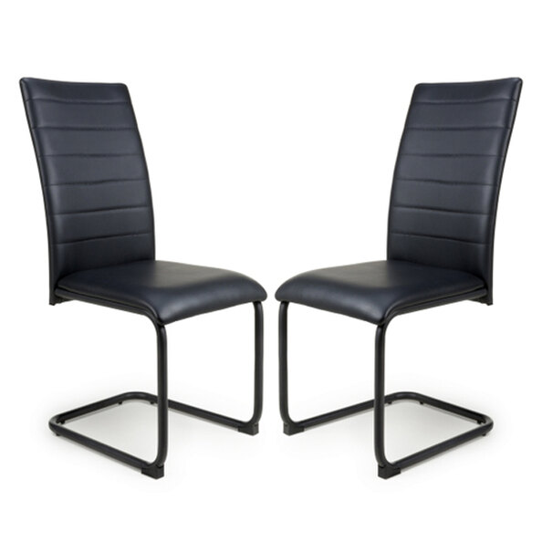 Clisson Black Leather Dining Chairs With Metal Legs In Pair