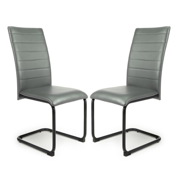 Clisson Grey Leather Dining Chairs With Metal Legs In Pair