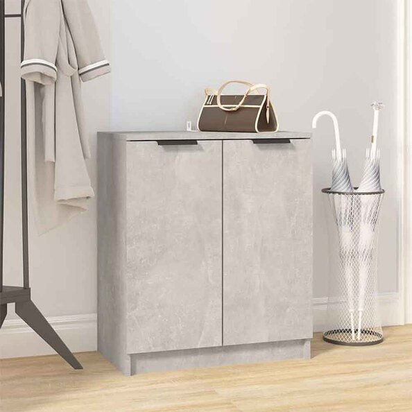 Clive Wooden Shoe Storage Cabinet With 2 Door In Concrete Grey