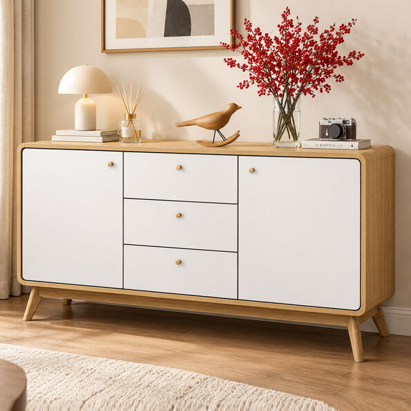 Clive Wooden Sideboard with 2 Doors 3 Drawers in Oak and White