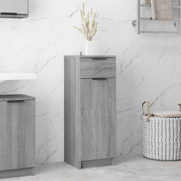 Clive Wooden Storage Cabinet With 1 Drawer 1 Door In Grey Sonoma