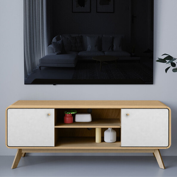 Clive Wooden TV Stand with 2 Doors in Oak and White