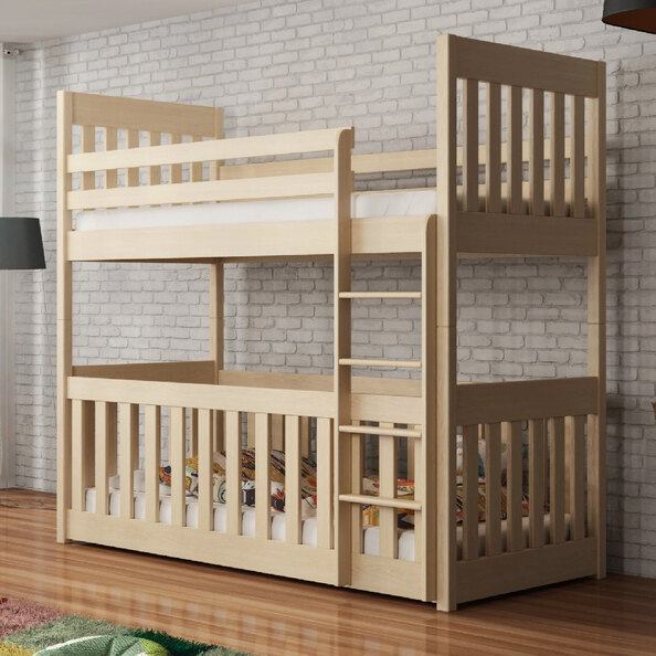 Clovis Wooden Bunk Bed With Foam Mattress in Pine