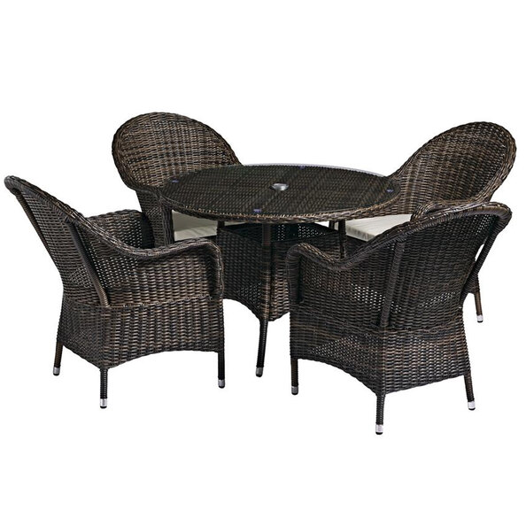 Coachella Glass Top Garden Dining Table With 4 Brown Rattan Chairs