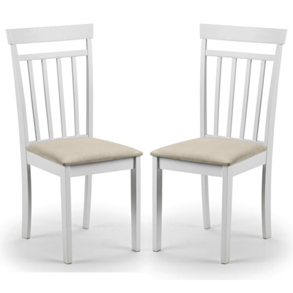 Calista White Wooden Dining Chairs With Ivory Seat In Pair