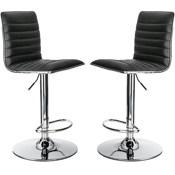 Coble Black Faux Leather Bar Stools With Chrome Base In Pair