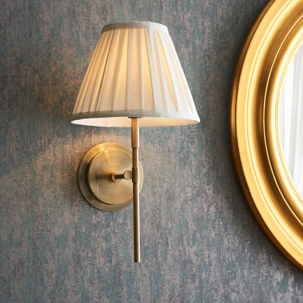 Cocoa And Carla Cream Cotton Shade Wall Light In Antique Brass