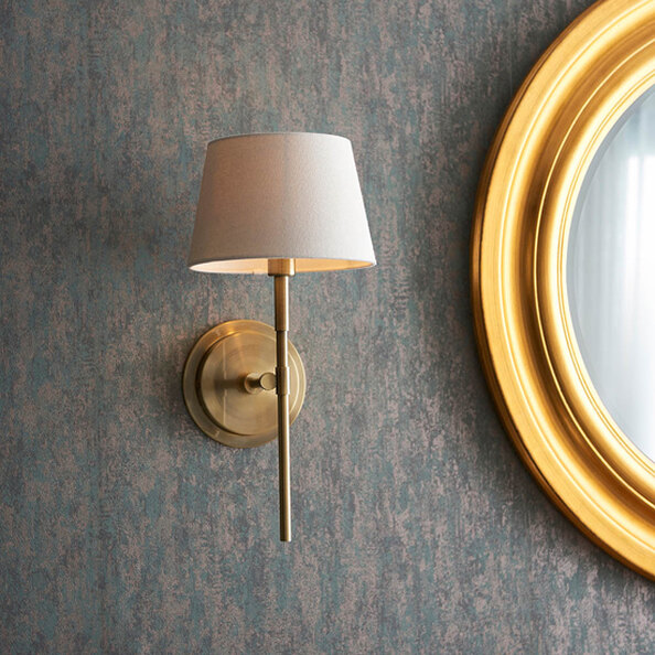 Cocoa And Cici Ivory Tapered Shade Wall Light In Antique Brass