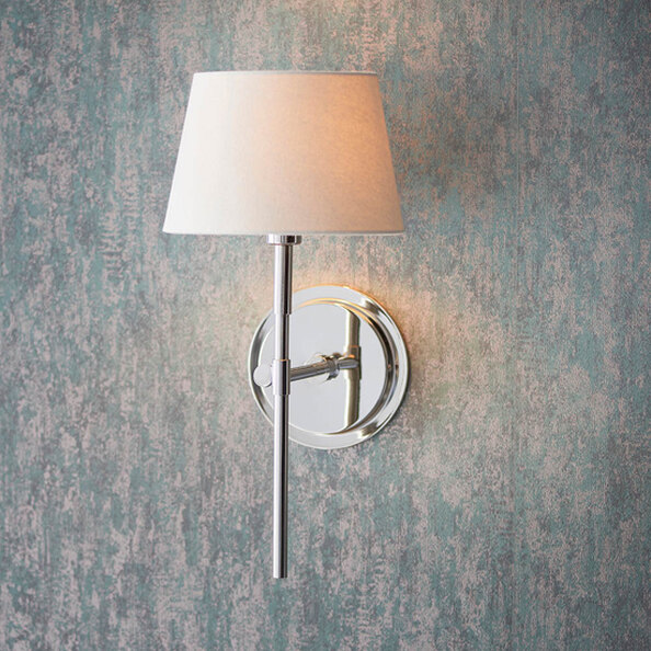 Cocoa And Cici Ivory Tapered Shade Wall Light In Bright Nickel