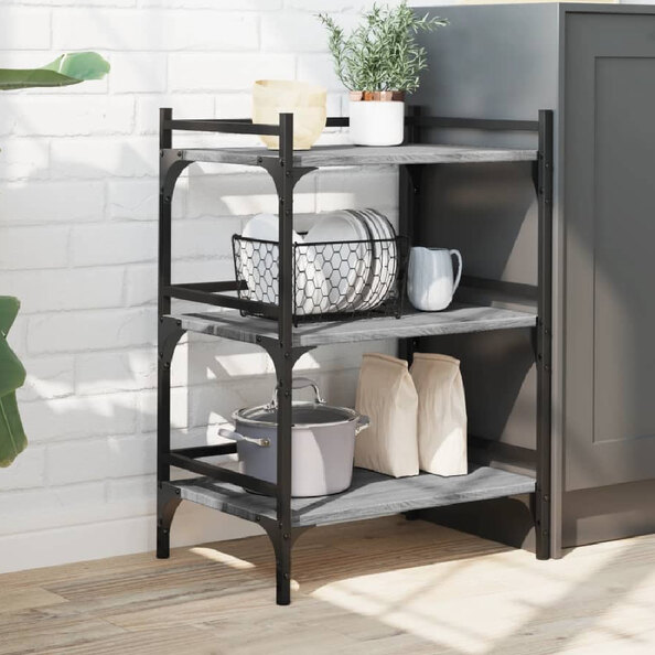 Coeburn Wooden Kitchen Trolley With 3 Shelves In Grey Sonoma
