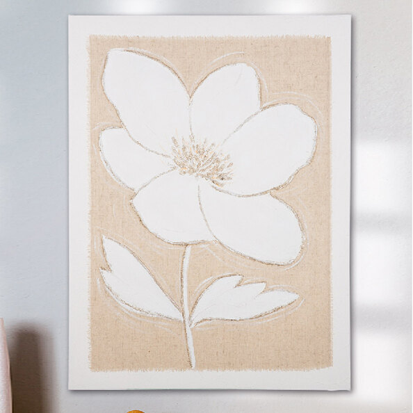 Colindale Canvas Flower Motif Wall Art In Cream White