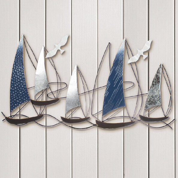 Colindale Metal Boat Scrupture In Blue And Silver