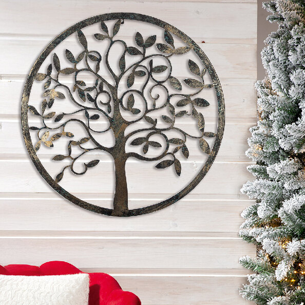 Colindale Metal Tree Wall Art In Black And Green