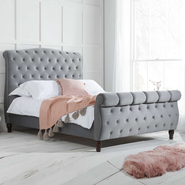 Colora Fabric King Size Bed In Grey