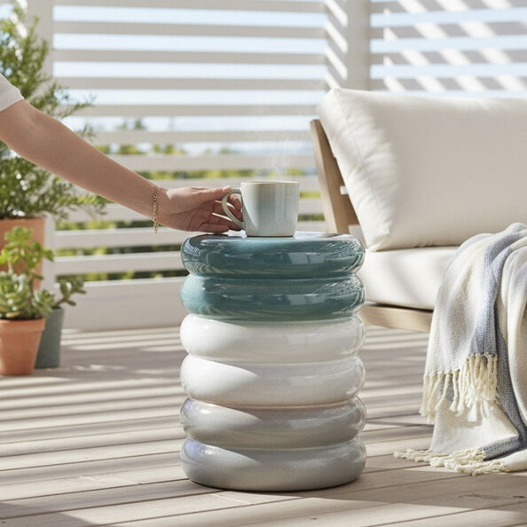 Concord Ceramic Side Table in Grey and White Green