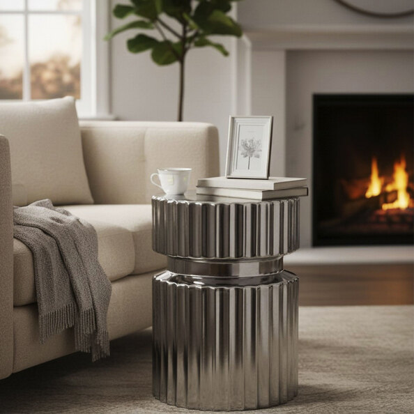 Concord Ceramic Side Table in Silver