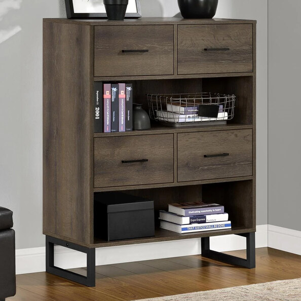 Condon Wooden Bookcase With 4 Drawers 2 Shelves In Brown