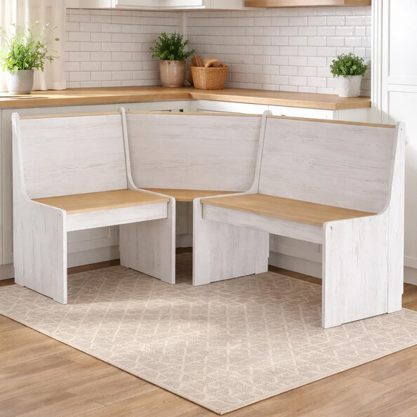 Conroe Wooden Corner Dining Bench In Honey Brown And White