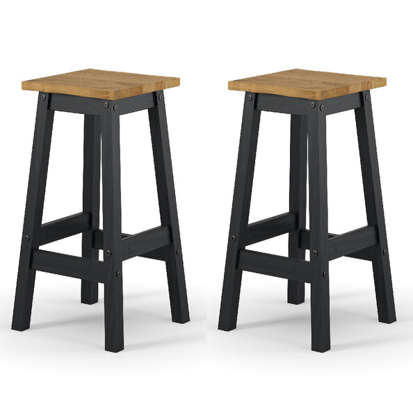 Consett Black And Oak Wooden Bar Stools In Pair