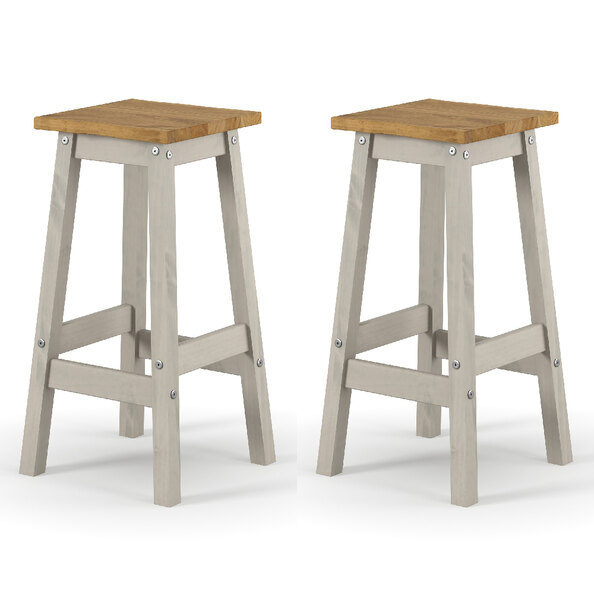 Consett Grey And Oak Wooden Bar Stools In Pair