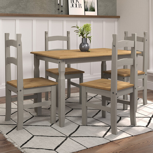 Consett Large Wooden Dining Set With 4 Chairs In Grey And Oak