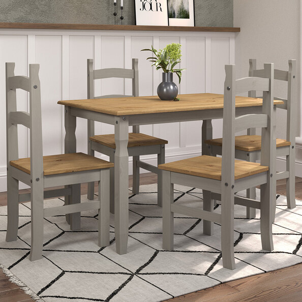 Consett Small Wooden Dining Set With 4 Chairs In Grey And Oak