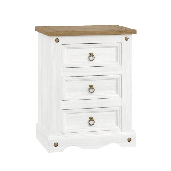Consett Wooden Bedside Cabinet With 3 Drawers In White And Oak