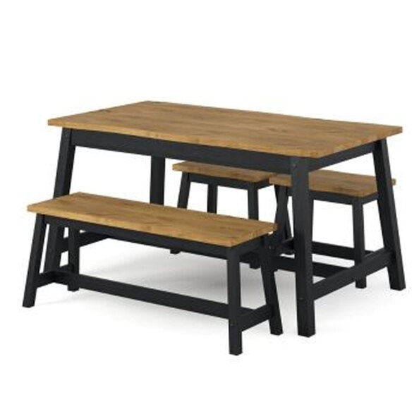 Consett Wooden Dining Table with 2 Benches in Black and Oak