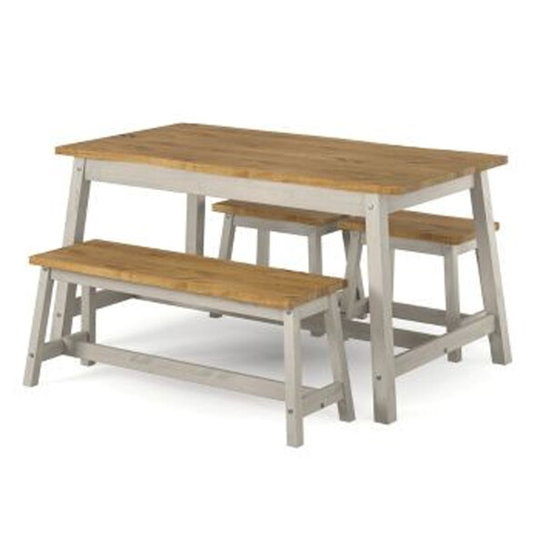 Consett Wooden Dining Table with 2 Benches in Grey and Oak