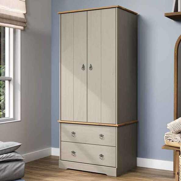 Consett Wooden Wardrobe With 2 Doors In Grey And Oak