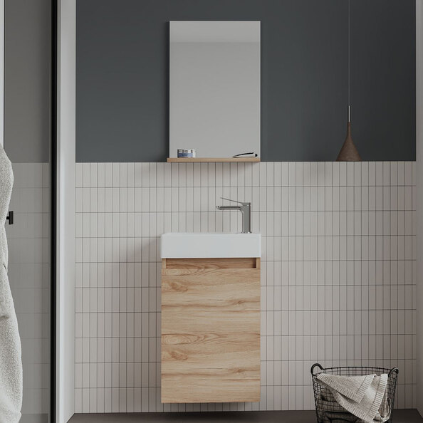 Conza Wooden Wall Mounted Vanity Unit & Basin with Mirror in Oak