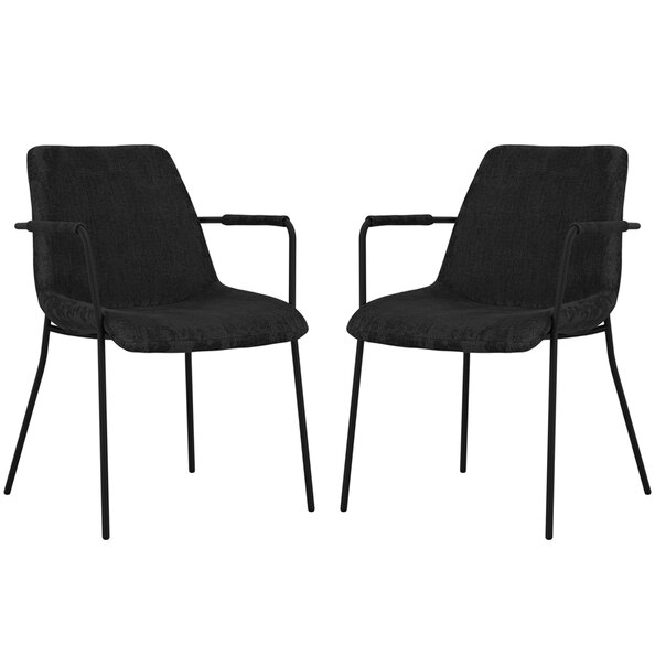 Coquitlam Black Velvet Dining Chairs With Arms - Pair