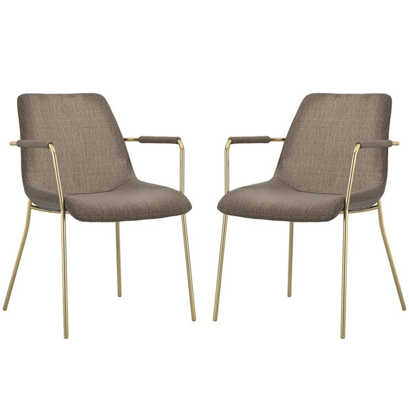 Coquitlam Gold Velvet Dining Chairs With Arms - Pair