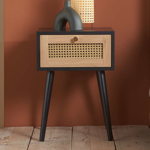 Coralie Wooden Bedside Cabinet With 1 Drawer In Black Oak