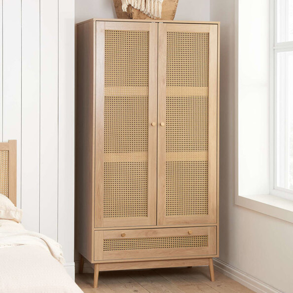 Coralie Wooden Wardrobe With 2 Doors 1 Drawer In Oak