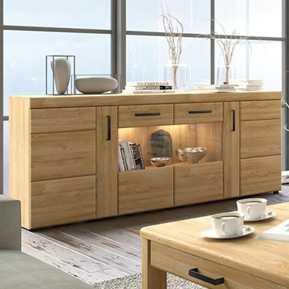 Corco LED Wooden 4 Doors Wide Sideboard In Grandson Oak