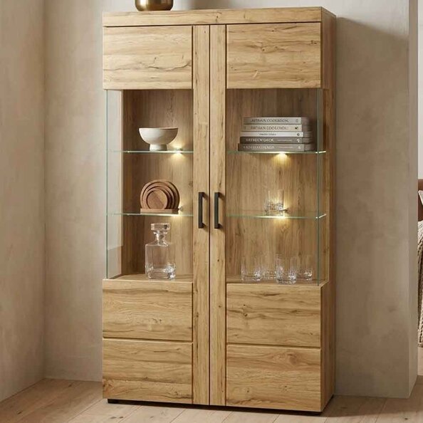 Corco Tall Wooden Display Cabinet with 2 Doors in Grandson Oak