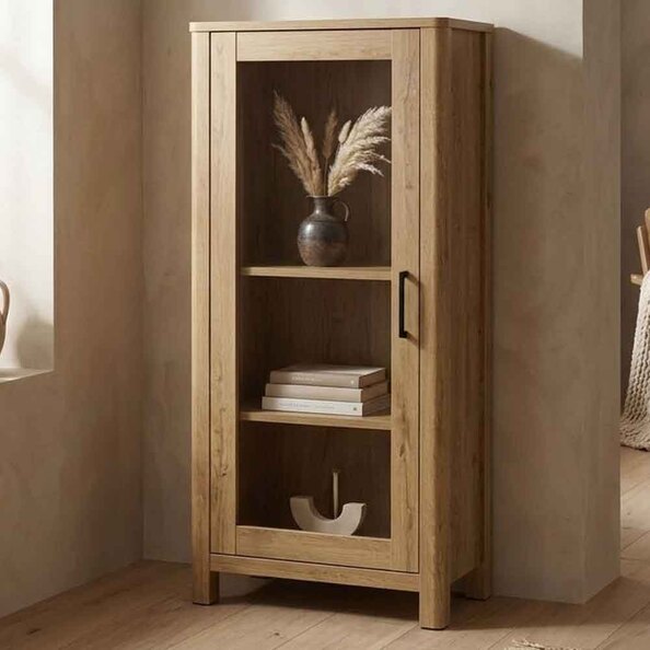 Corco Tall Wooden Left Handed Storage Cabinet in Grandson Oak